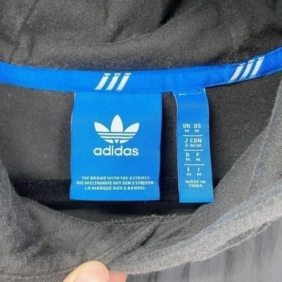 Adidas Men's Original Sport Luxe Mix Hoodie Trefoil Fleece Black Pullover Size M - Picture 8 of 11